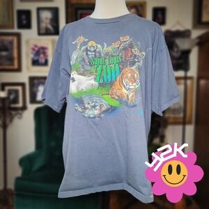 Vintage Y2K Alore St Louis Zoo Animals Graphic T Shirt Safari XL Single Stitch